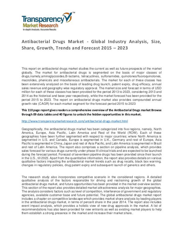Antibacterial Drugs Market 2015 World Analysis and Forecast to 2023 Antibacterial Drugs Market - Global Industry Analy