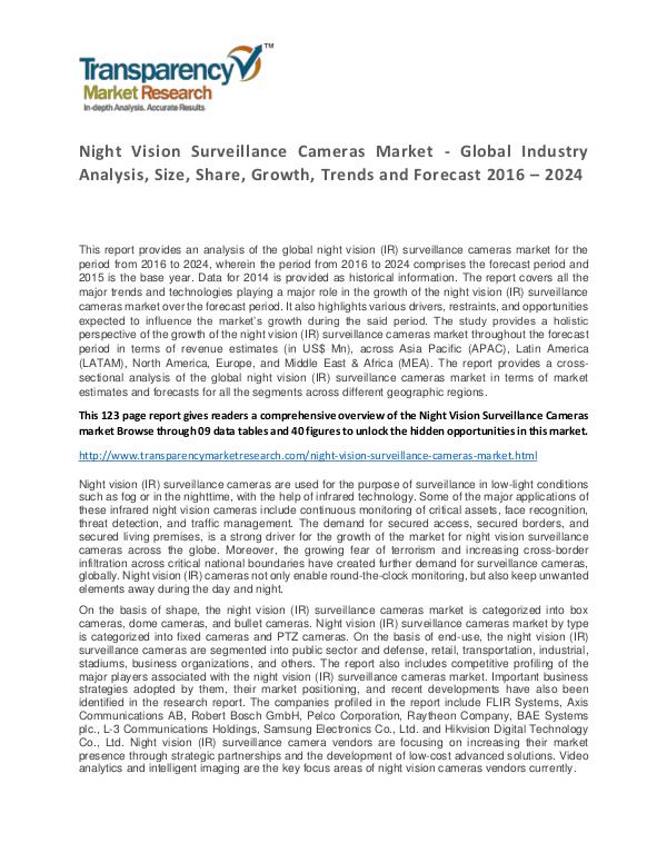 Night Vision Surveillance Cameras Global Analysis & Forecast to 2024 Night Vision Surveillance Cameras Market - Global