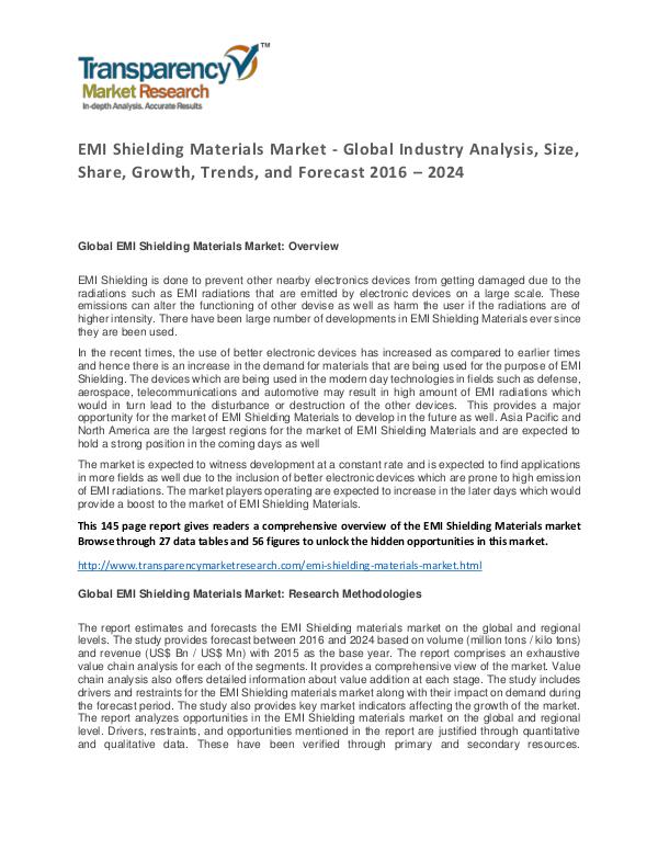 EMI Shielding Materials Global Market Analysis 2016 and Forecast EMI Shielding Materials Market - Global Industry A