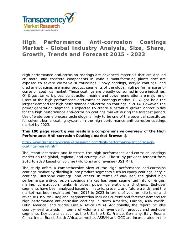 High Performance Anti-corrosion Coatings Market High Performance Anti-corrosion Coatings Market -