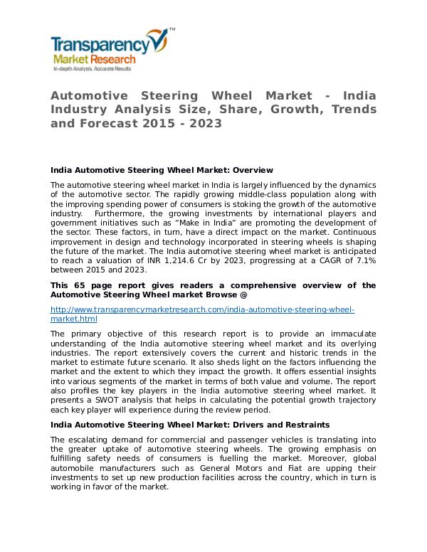 Automotive Steering Wheel Market size, share, survey, strategy Report Automotive Steering Wheel Market - India Industry