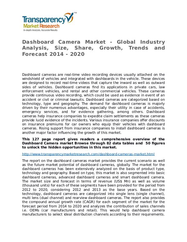Dashboard Camera Market size, share, survey, strategy Reports Dashboard Camera Market - Global Industry Analysis