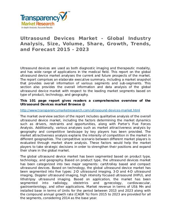 Ultrasound Devices Market Growth, Trends, and Forecast 2015 - 2023 Ultrasound Devices Market - Global Industry Analys