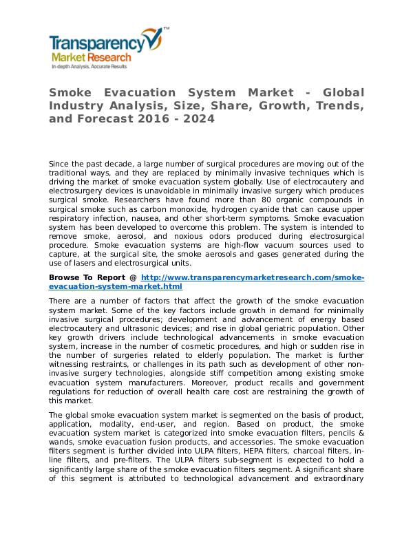 Smoke Evacuation System Market Growth, Trend, Price and Forecast Smoke Evacuation System Market - Global Industry A