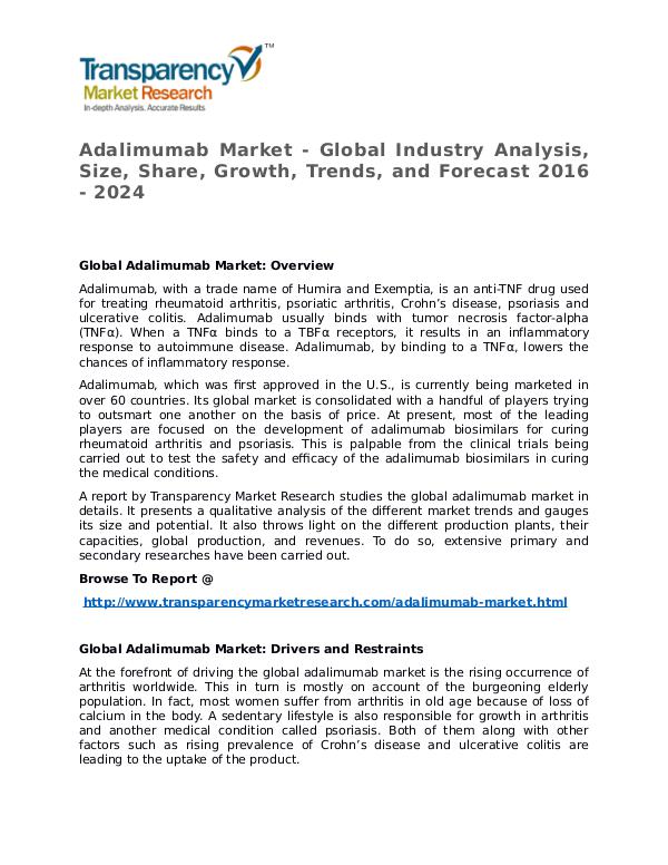 Adalimumab Market Growth, Trend, Price and Forecast to 2024 Adalimumab Market - Global Industry Analysis, Size