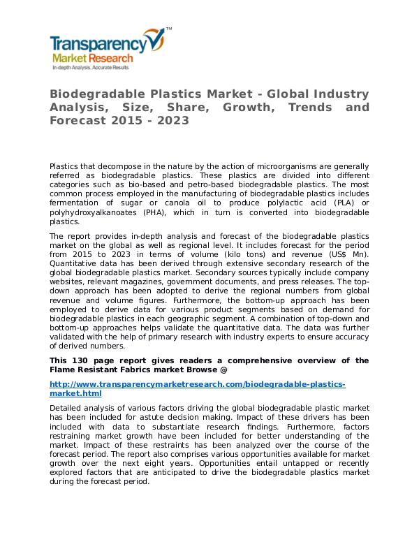 Biodegradable Plastics Market Growth, Trend, Price and Forecast Biodegradable Plastics Market - Global Industry An