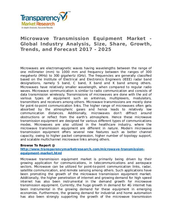 Microwave Transmission Equipment Market 2017 Microwave Transmission Equipment Market - Global I