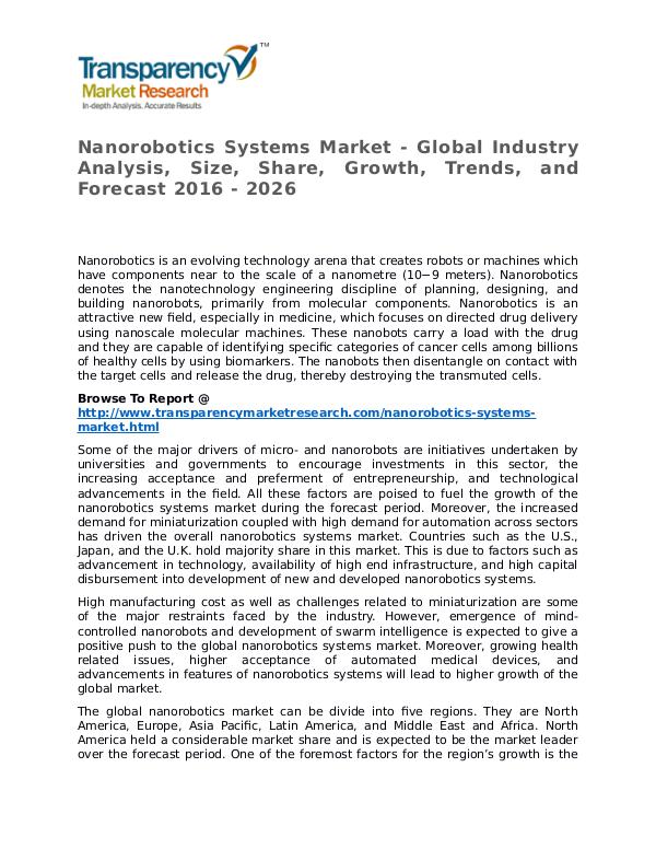 Nanorobotics Systems Market Size, Share, Growth, Trends, and Forecast Nanorobotics Systems Market - Global Industry Anal