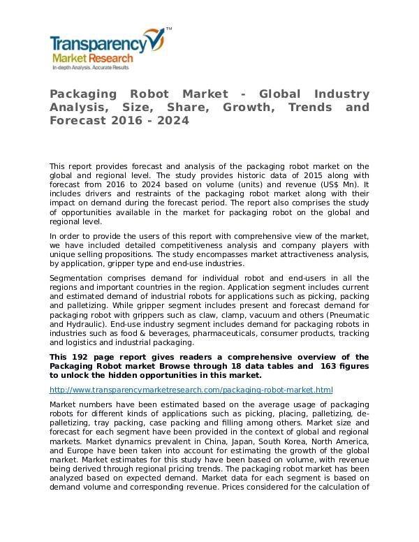 Packaging Robot Market Size, Share, Growth, Trends, and Forecast 2016 Packaging Robot Market - Global Industry Analysis,
