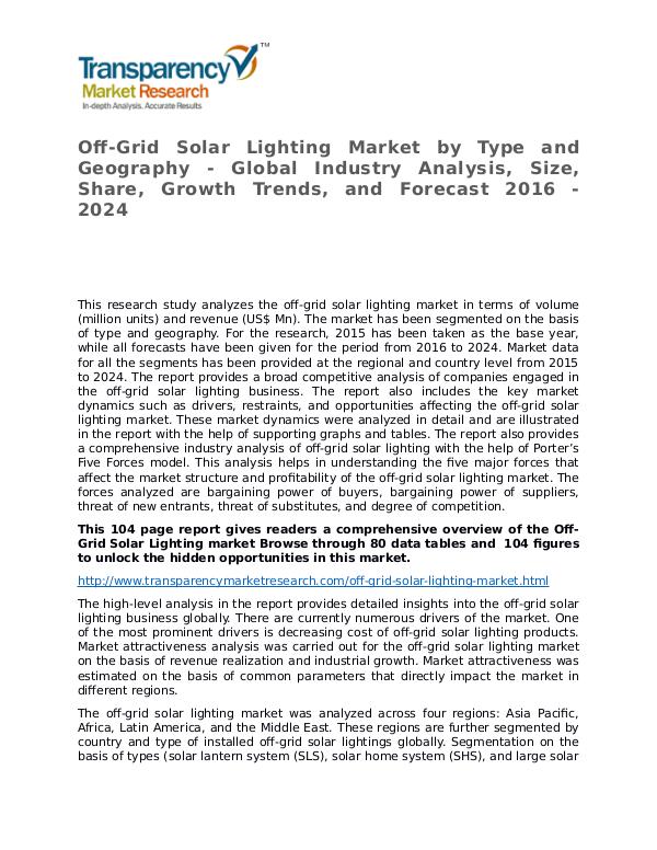 Off-Grid Solar Lighting Market Size, Share, Growth,  and Forecast Off-Grid Solar Lighting Market by Type and Geograp