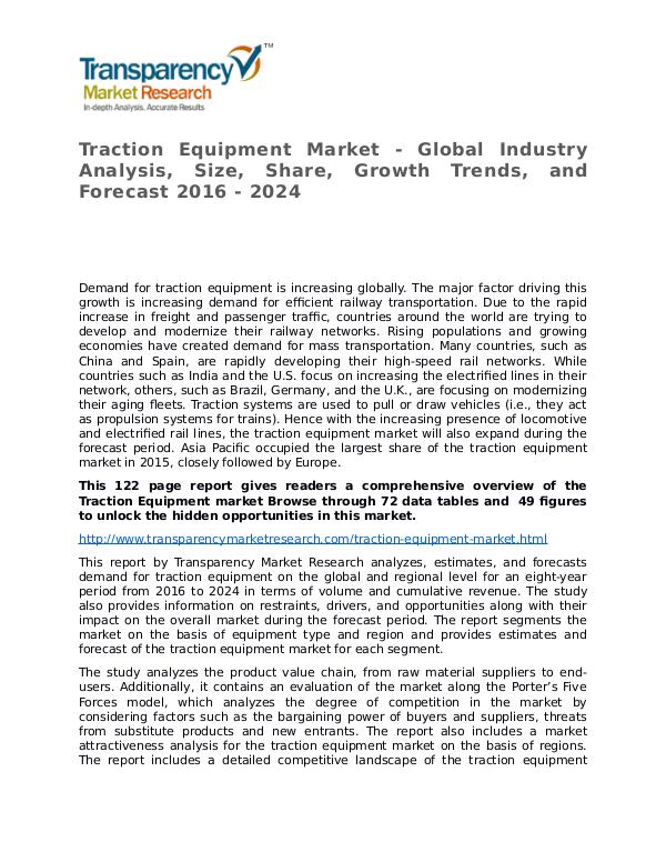 Traction Equipment Industry: Future Demand, Market Analysis & Outlook Traction Equipment Market - Global Industry Analys