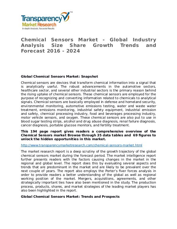 Chemical Sensors Global Analysis & Forecast to 2024 Chemical Sensors Market - Global Industry Analysis