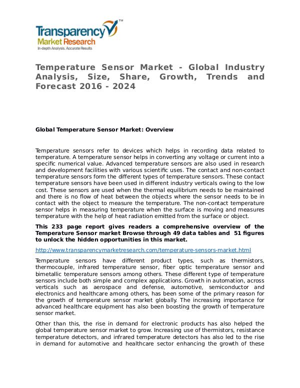 Temperature Sensor Global Analysis & Forecast to 2024 Temperature Sensor Market - Global Industry Analys
