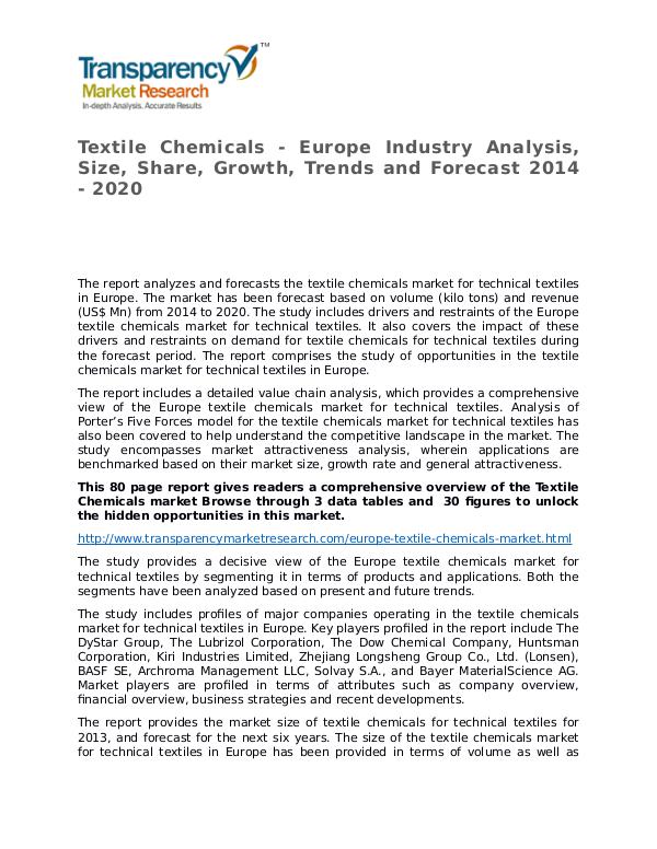 Textile Chemicals Global Analysis & Forecast to 2020 Textile Chemicals - Europe Industry Analysis, Size