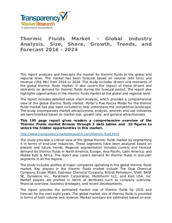 Thermic Fluids Global Analysis & Forecast to 2024 Market Research Thermic Fluids Market - Global Industry Analysis,