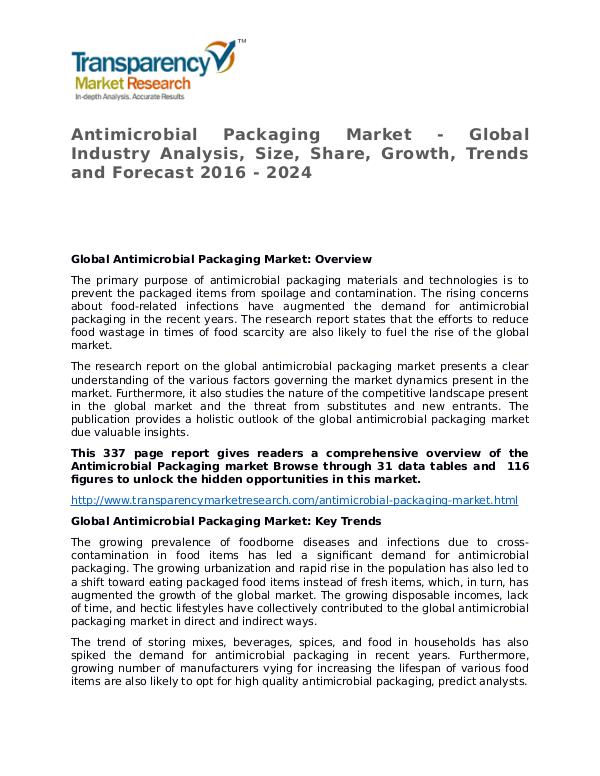 Antimicrobial Packaging Market – Analysis and Forecasts To 2024 Antimicrobial Packaging Market - Global Industry A