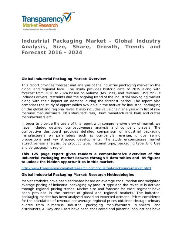 Industrial Packaging Market – Analysis and Forecasts To 2024 Industrial Packaging Market - Global Industry Anal
