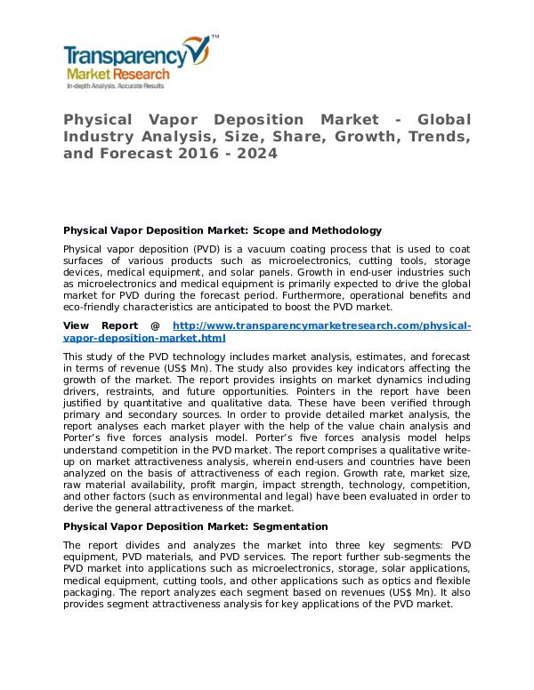Physical Vapor Deposition Market – Analysis and Forecast Physical Vapor Deposition Market - Global Industry