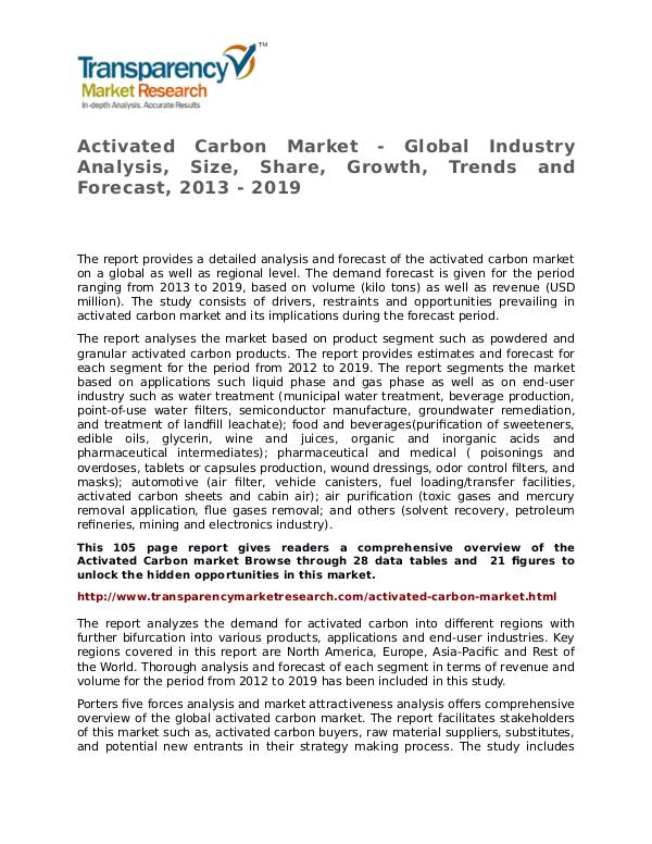 Activated Carbon Market – Analysis and Forecasts from 2013 to 2029 Activated Carbon Market - Global Industry Analysis