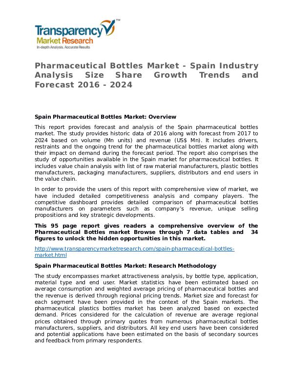Pharmaceutical Bottles: Global Industry Analysis and Forecast Pharmaceutical Bottles Market - Spain Industry Ana