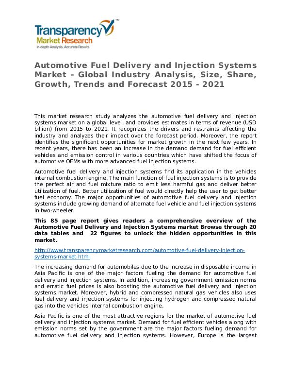 Automotive Fuel Delivery and Injection Systems 2015 Market Automotive Fuel Delivery and Injection Systems Mar