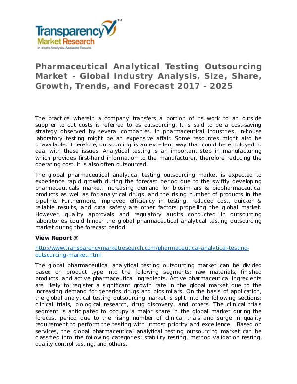 Pharmaceutical Analytical Testing Outsourcing 2017 Market Pharmaceutical Analytical Testing Outsourcing Mark