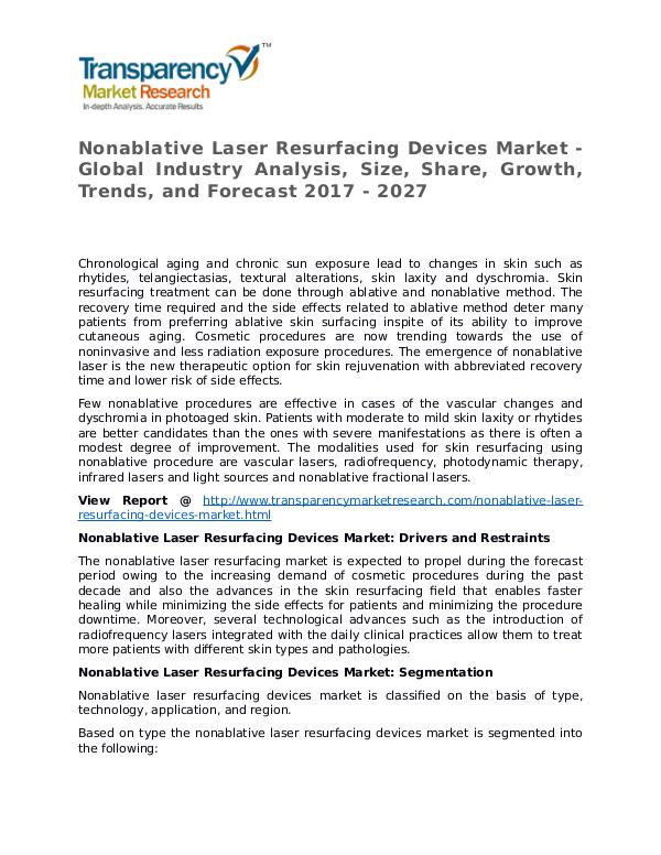 Nonablative Laser Resurfacing Devices Market Research Report Nonablative Laser Resurfacing Devices Market - Glo