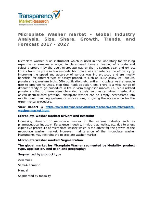 Microplate Washer Market Research Report and Forecast up to 2027 Microplate Washer market - Global Industry Analysi