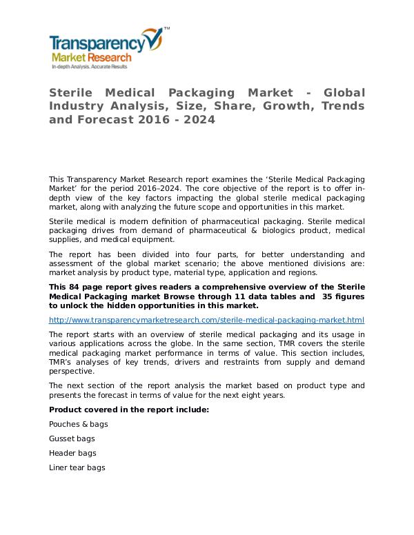 Sterile Medical Packaging Market Research Report Sterile Medical Packaging Market - Global Industry