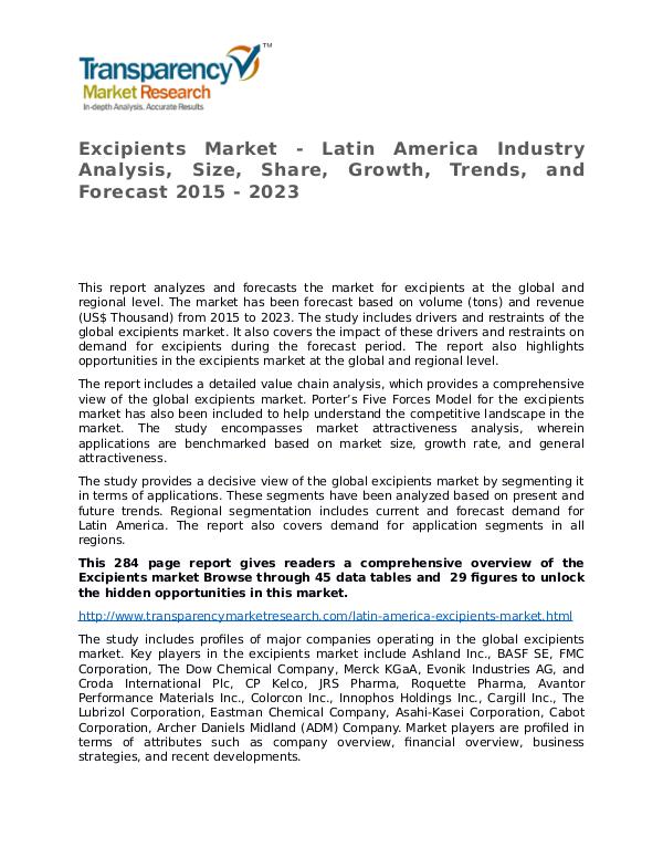 Excipients Market Research Report and Forecast up to 2023 Excipients Market - Latin America Industry Analysi