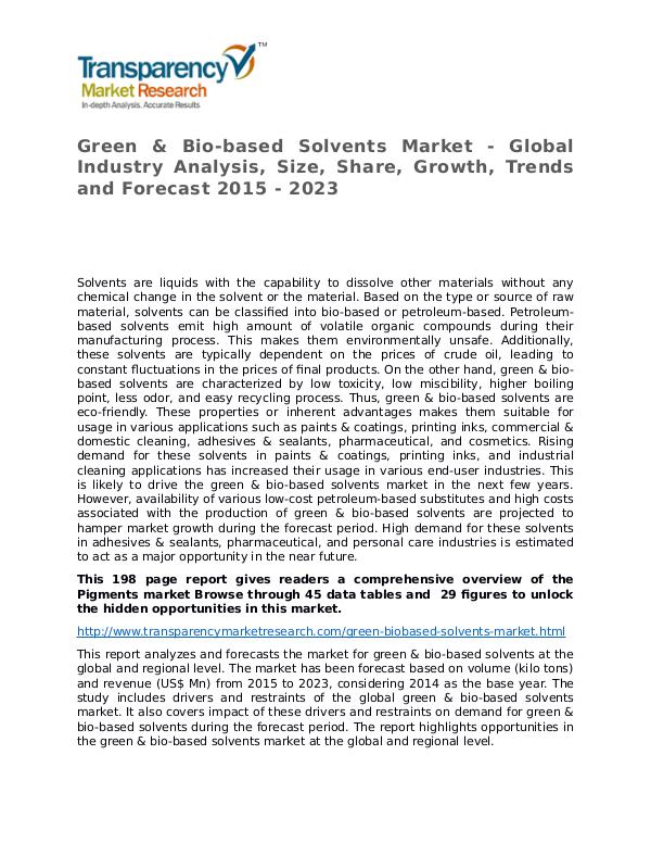 Green & Bio-based Solvents Market Research Report Green & Bio-based Solvents Market - Global Industr