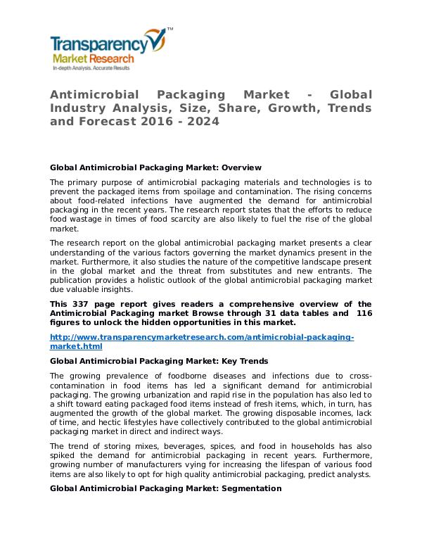 Antimicrobial Packaging Market Research Report and Forecast Antimicrobial Packaging Market - Global Industry A