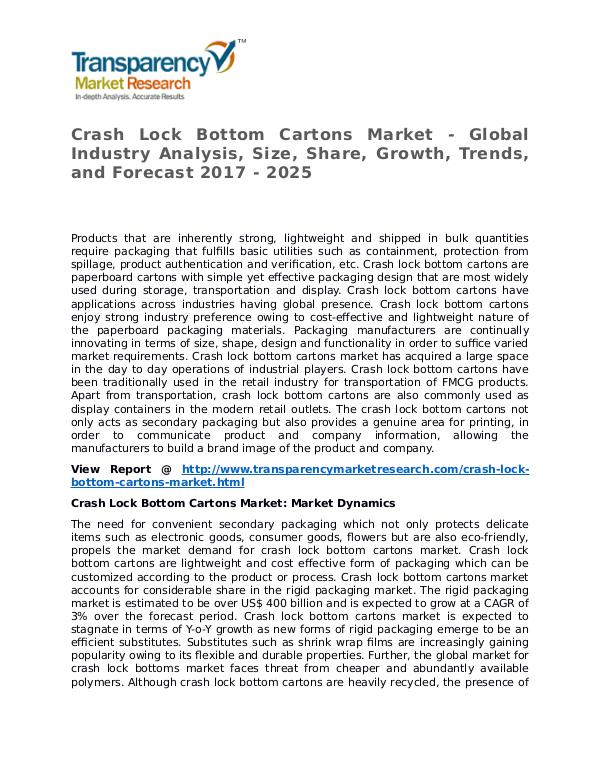 Crash Lock Bottom Cartons Market Research Report and Forecast Crash Lock Bottom Cartons Market - Global Industry