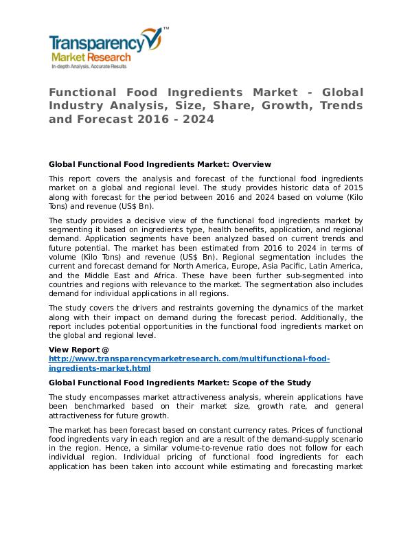 Functional Food Ingredients Market Research Report and Forecast Functional Food Ingredients Market - Global Indust