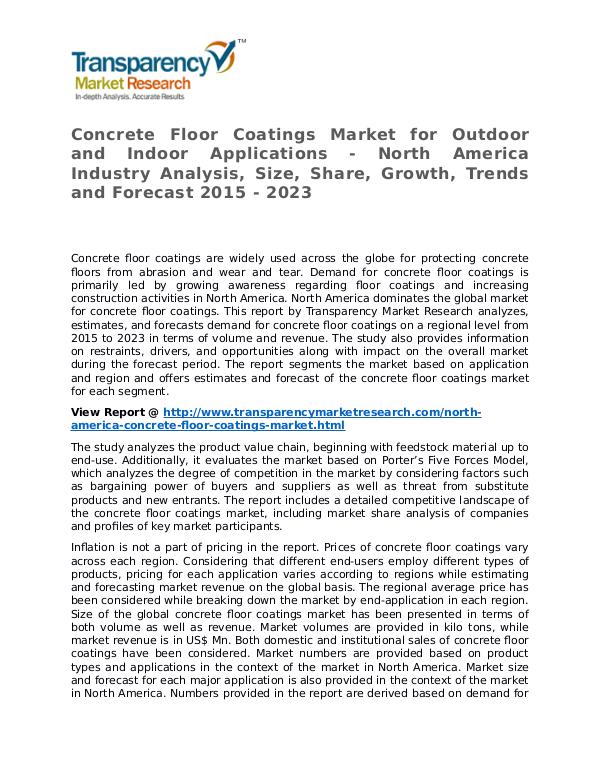 Concrete Floor Coatings Market Research Report and Forecast Concrete Floor Coatings Market for Outdoor and Ind