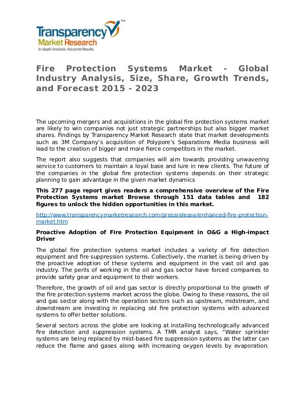 Fire Protection Systems Market Research Report and Forecast Fire Protection Systems Market - Global Industry A