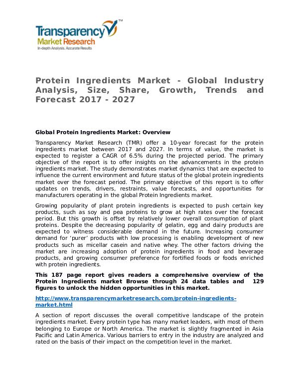 Protein Ingredients Market Research Report and Forecast up to 2027 Protein Ingredients Market - Global Industry Analy