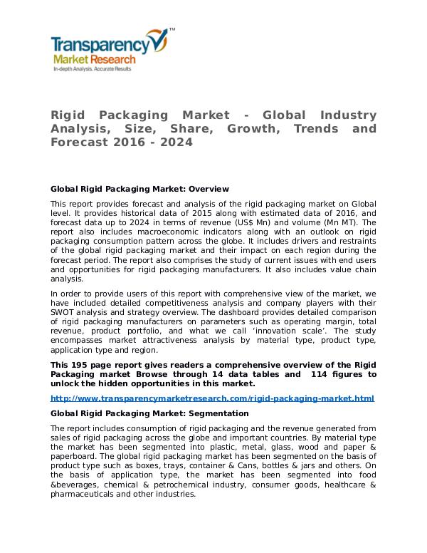 Rigid Packaging Market Research Report and Forecast up to 2024 Rigid Packaging Market - Global Industry Analysis,