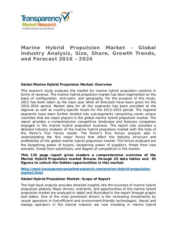 Marine Hybrid Propulsion Market Research Report and Forecast Marine Hybrid Propulsion Market - Global Industry