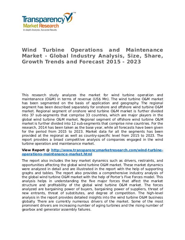 Wind Turbine Operations and Maintenance Market Research Report Wind Turbine Operations and Maintenance Market - G