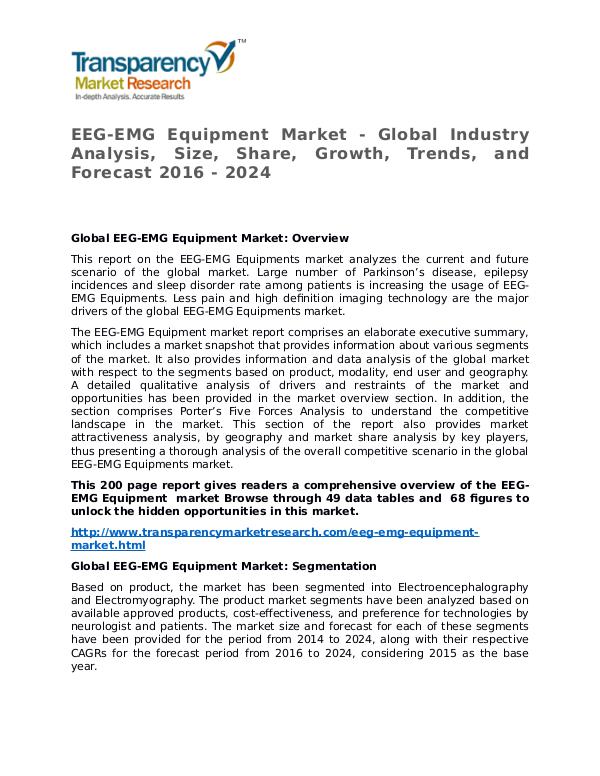 EEG-EMG Equipment Market Research Report and Forecast up to 2024 EEG-EMG Equipment Market - Global Industry Analysi