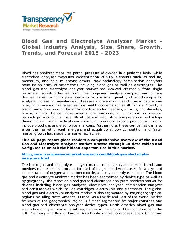 Blood Gas and Electrolyte Analyzer Market Research Report Blood Gas and Electrolyte Analyzer Market - Global