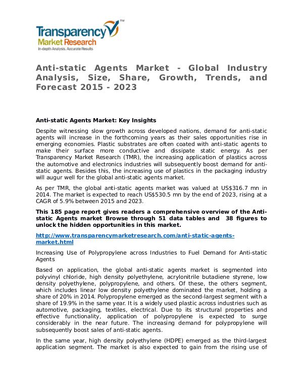 Anti-static Agents Market Research Report and Forecast up to 2023 Anti-static Agents Market - Global Industry Analys