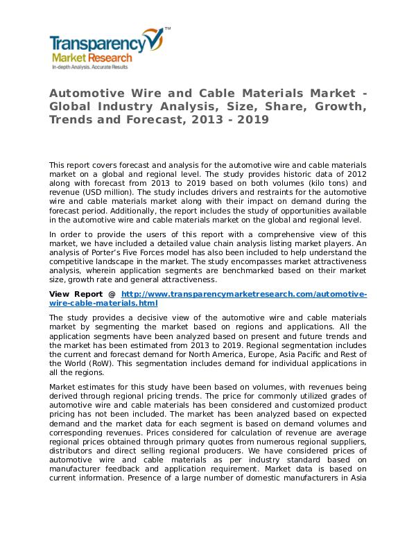 Automotive Wire and Cable Materials Market Research Report Automotive Wire and Cable Materials Market - Globa