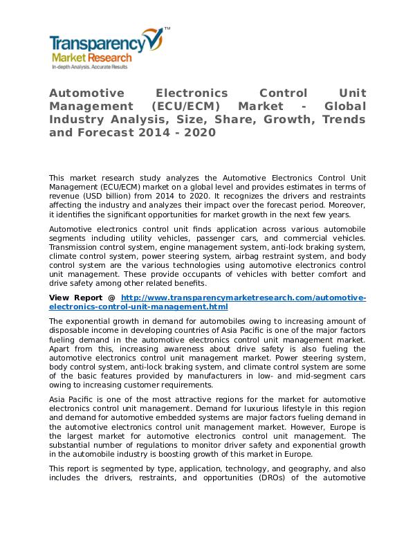 Automotive Electronics Control Unit Management Market Research Report Automotive Electronics Control Unit Management Mar
