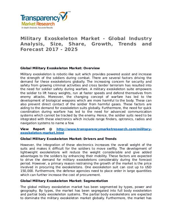 Military Exoskeleton Market Research Report and Forecast up to 2025 Military Exoskeleton Market - Global Industry Anal