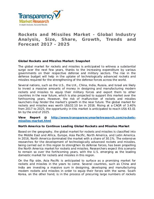 Rockets and Missiles Market Research Report and Forecast up to 2025 Rockets and Missiles Market - Global Industry Anal