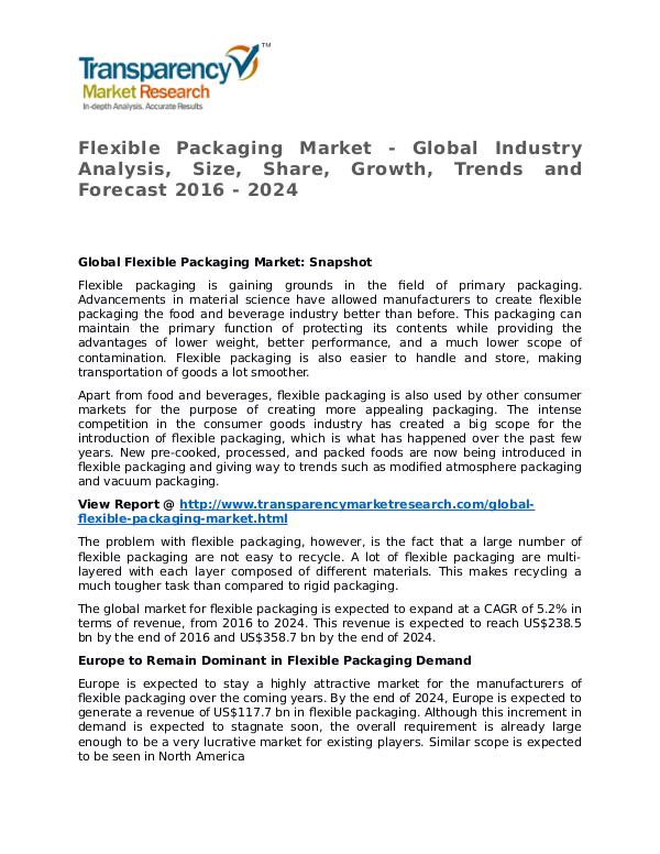Flexible Packaging Market Research Report and Forecast up to 2024 Flexible Packaging Market - Global Industry Analys