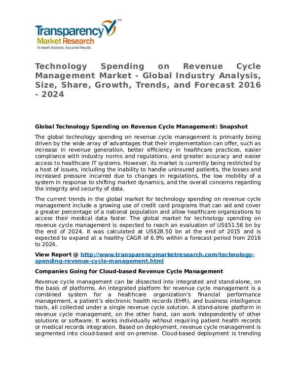 Technology Spending on Revenue Cycle Management Market Technology Spending on Revenue Cycle Management Ma