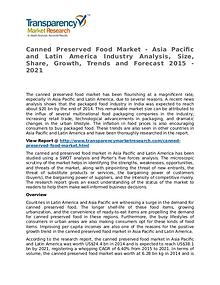 Canned Preserved Food Market Research Report and Forecast up to 2021